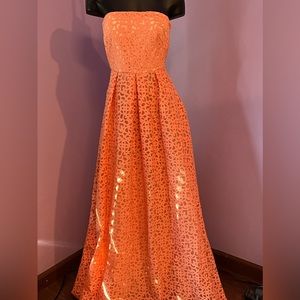 Beautiful NWT Coral Floor Length Mikael Aghal Dress. Size 0. Prom